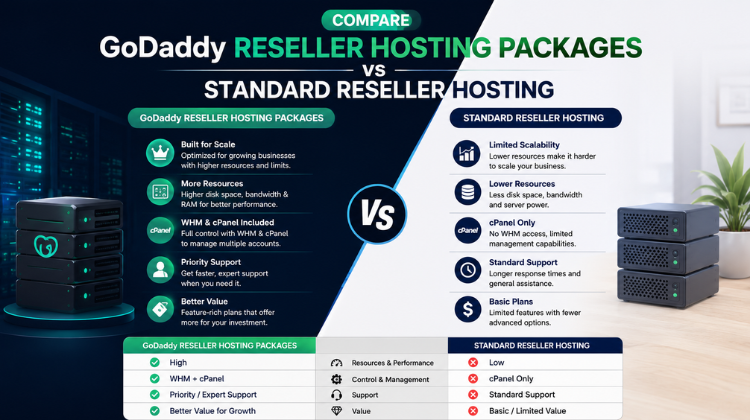 Compare GoDaddy reseller hosting packages vs standard reseller hosting